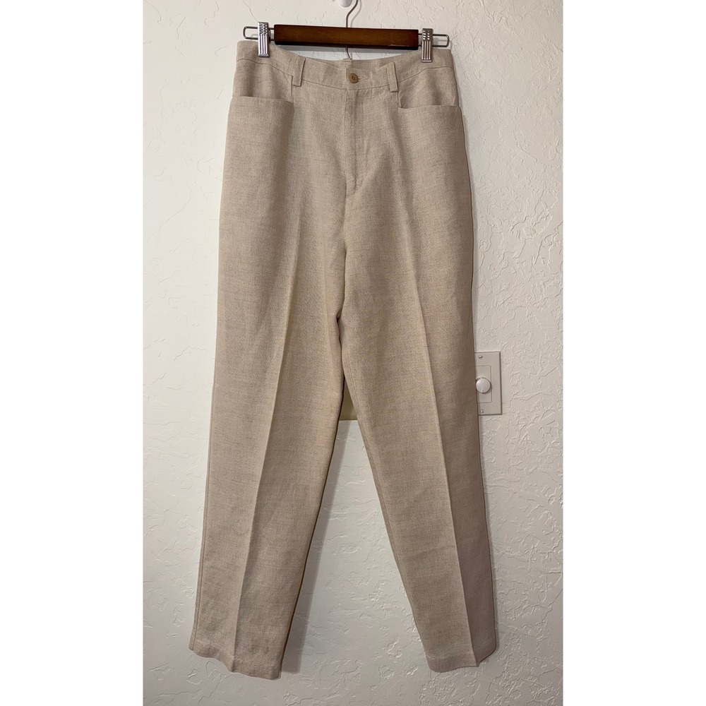 Vtg Liz Claiborne Lizsport Linen Cotton Pants 10 High Waisted Tapered Tan Oat